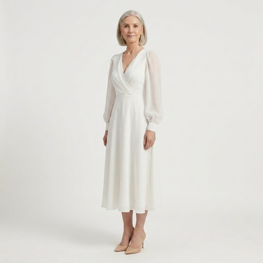 Alina - Long-Sleeve V-Neck Bridal Dress