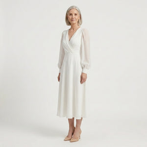 Alina - Long-Sleeve V-Neck Bridal Dress