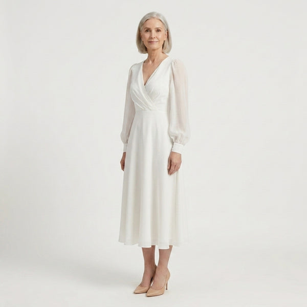 Alina - Long-Sleeve V-Neck Bridal Dress