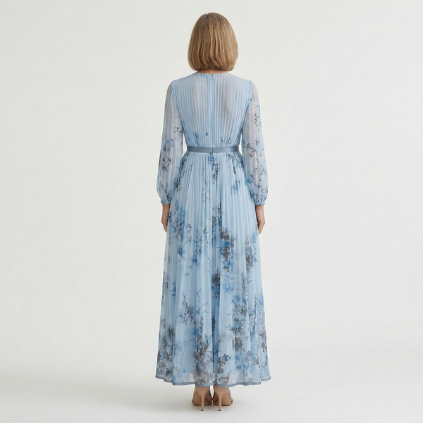 Samantha - Pleated Floral V-Neck Maxi Dress