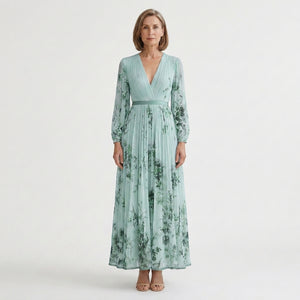 Samantha - Pleated Floral V-Neck Maxi Dress