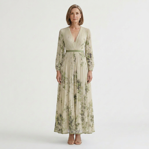 Samantha - Pleated Floral V-Neck Maxi Dress