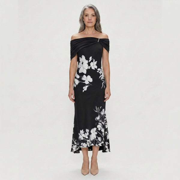 Maya - Off-Shoulder Floral Print Midi Dress