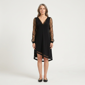 Skylar - V-Neck Midi Dress With Sheer Glitter Sleeves