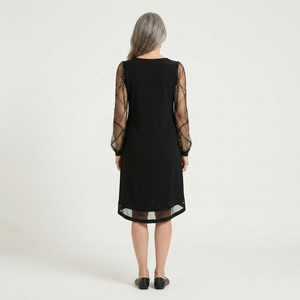 Skylar - V-Neck Midi Dress With Sheer Glitter Sleeves