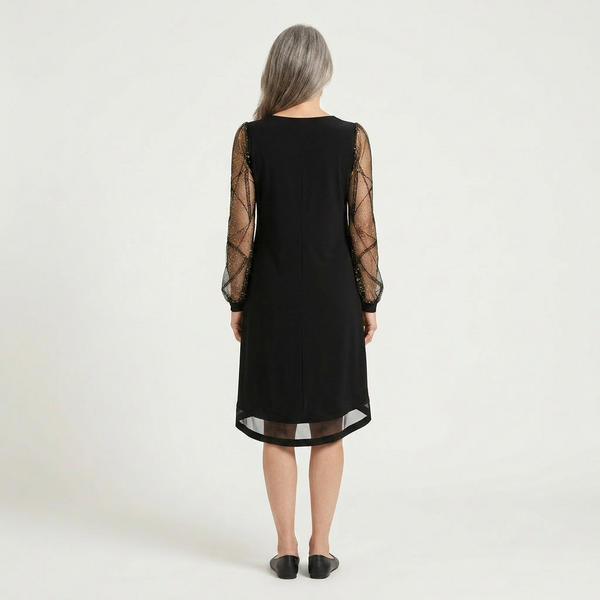 Skylar - V-Neck Midi Dress With Sheer Glitter Sleeves