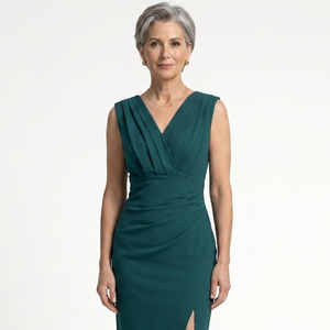 Veluria - Fitted V-Neck Midi Dress