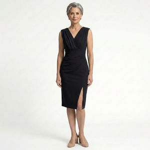 Veluria - Fitted V-Neck Midi Dress