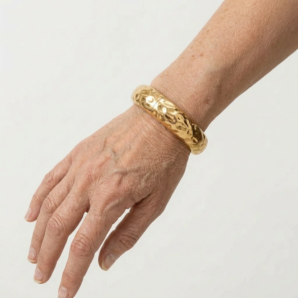 Leaforra - Chunky Irregular Cuff Bangle Bracelet Yellow Gold