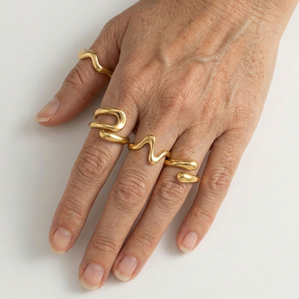 Vexorra - 4-Piece Adjustable Geometric Open Ring Set Gold