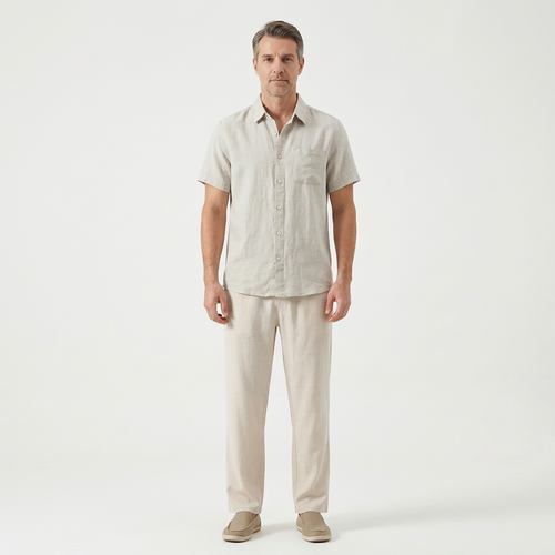 Landon - Short Sleeve Button-Up Shirt And Pants Set