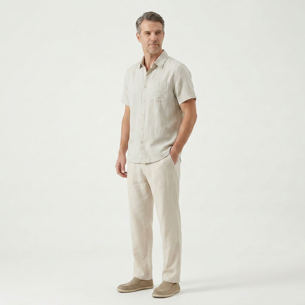 Landon - Short Sleeve Button-Up Shirt And Pants Set