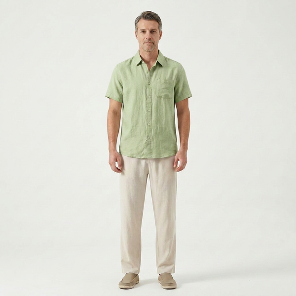 Landon - Short Sleeve Button-Up Shirt And Pants Set