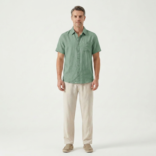 Landon - Short Sleeve Button-Up Shirt And Pants Set