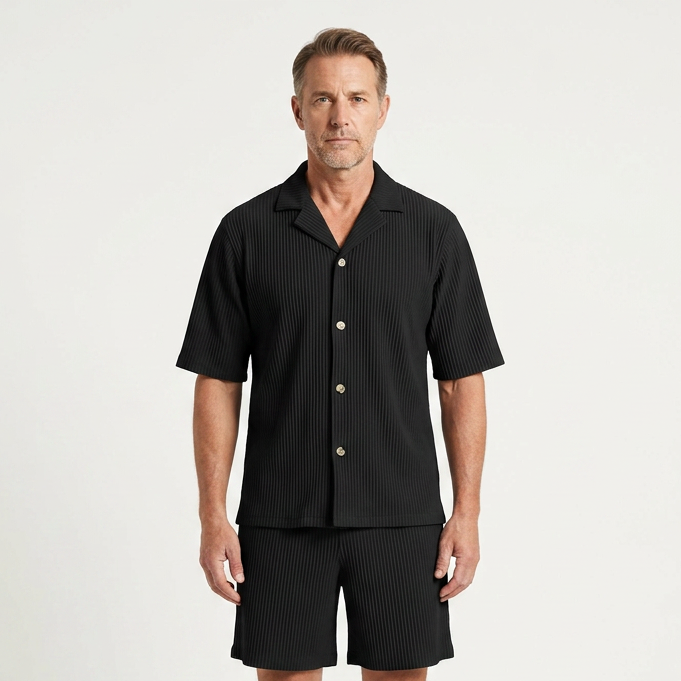 Jason - Striped Short Sleeve Shirt And Shorts Set