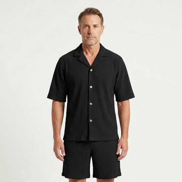 Jason - Striped Short Sleeve Shirt And Shorts Set