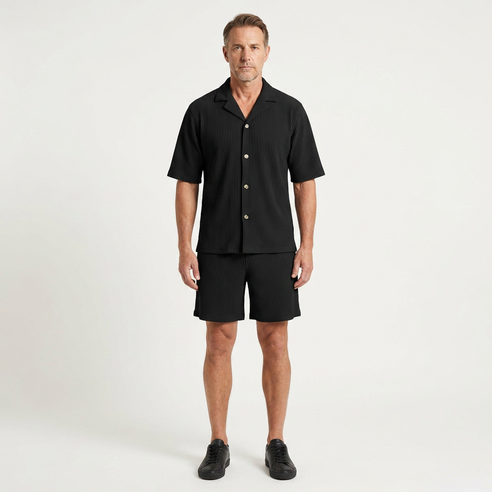 Jason - Striped Short Sleeve Shirt And Shorts Set