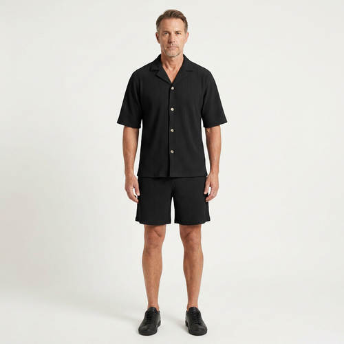 Jason - Striped Short Sleeve Shirt And Shorts Set