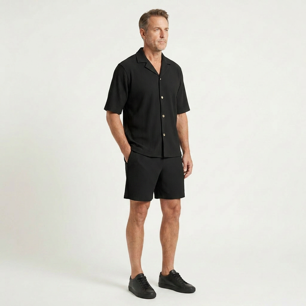 Jason - Striped Short Sleeve Shirt And Shorts Set