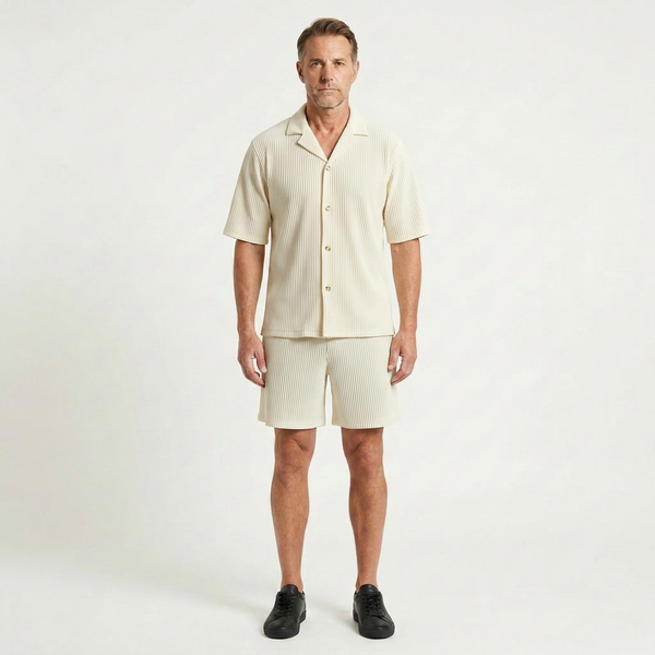 Jason - Striped Short Sleeve Shirt And Shorts Set