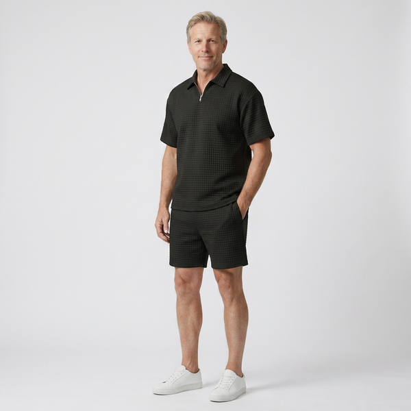 Cole - Textured Short-Sleeve Polo And Shorts Set