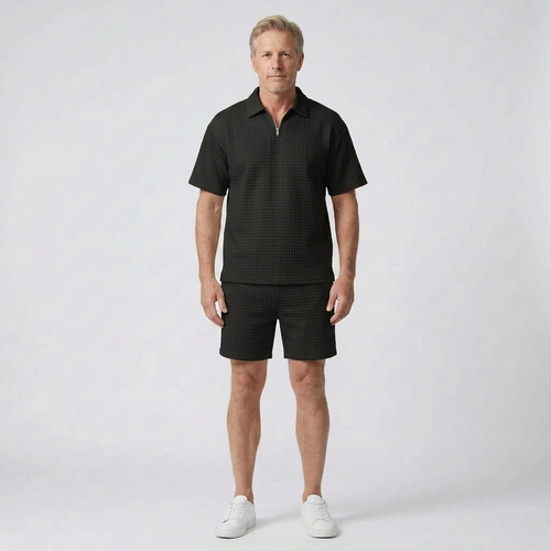 Cole - Textured Short-Sleeve Polo And Shorts Set