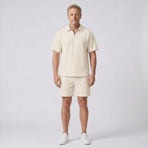 Cole - Textured Short-Sleeve Polo And Shorts Set