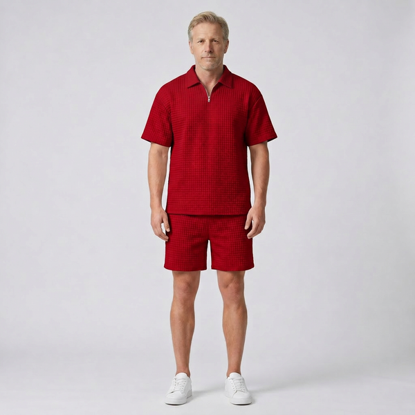 Cole - Textured Short-Sleeve Polo And Shorts Set