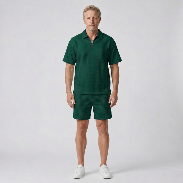 Cole - Textured Short-Sleeve Polo And Shorts Set