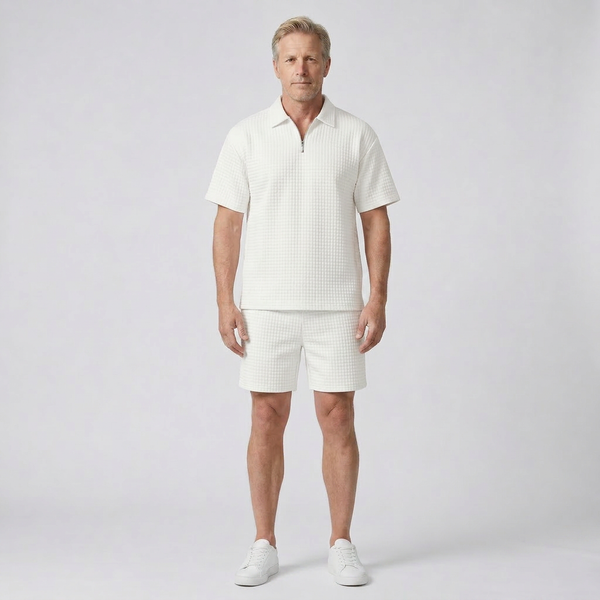Cole - Textured Short-Sleeve Polo And Shorts Set