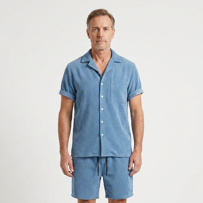 Brandon - Short-Sleeve Button-Up Shirt And Shorts Set