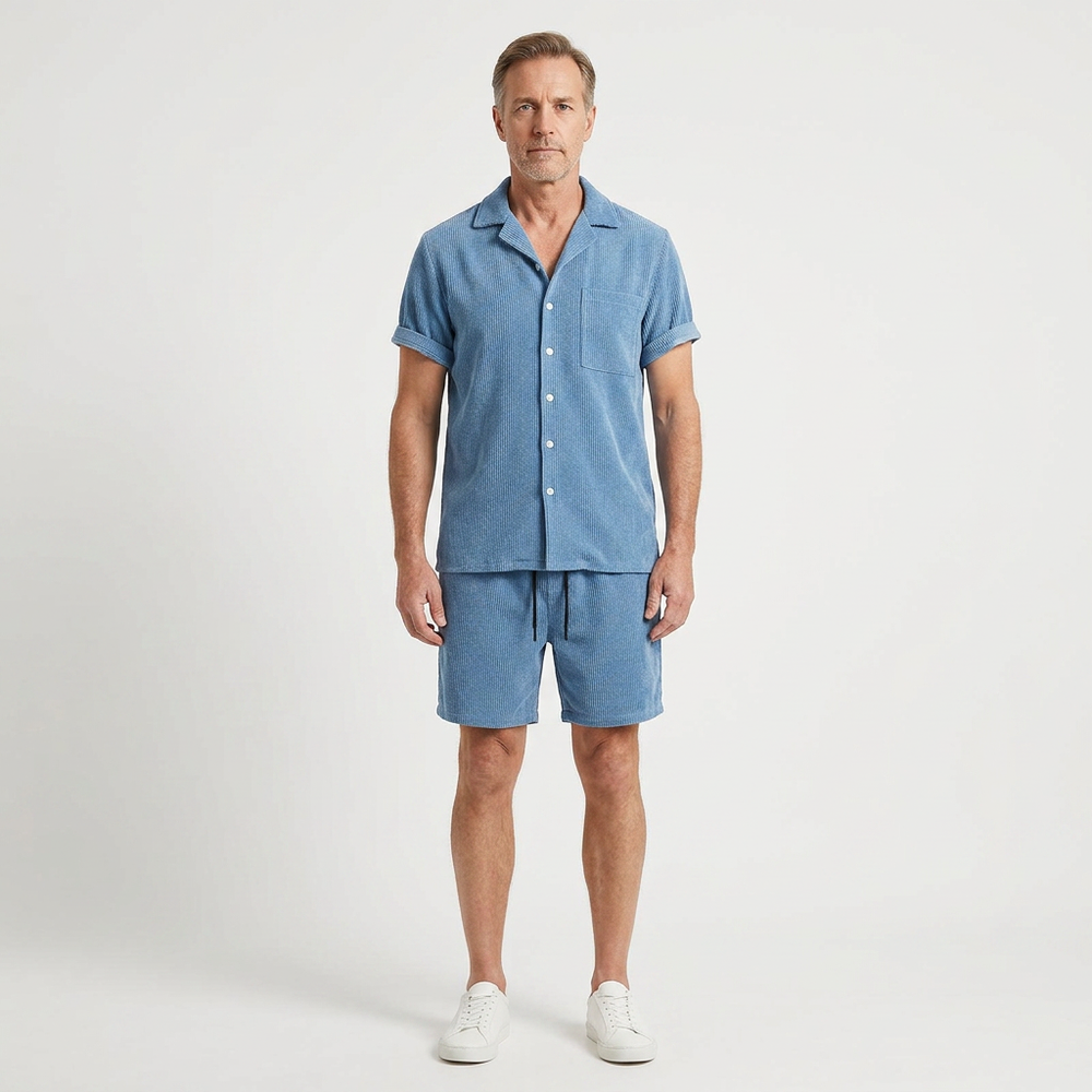 Brandon - Short-Sleeve Button-Up Shirt And Shorts Set