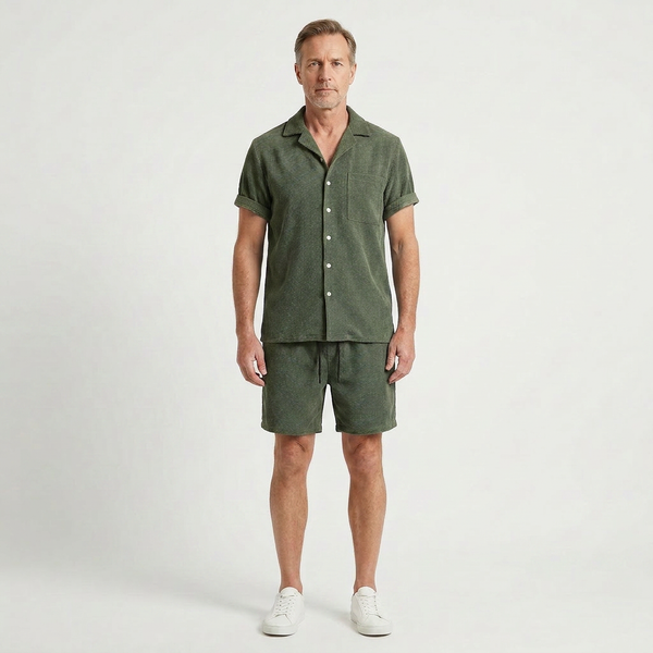 Brandon - Short-Sleeve Button-Up Shirt And Shorts Set