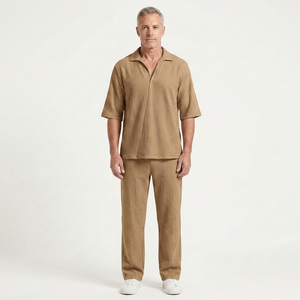 Caleb - Half-Sleeve Collared Shirt And Pants Set