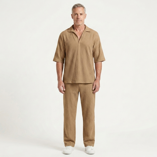 Caleb - Half-Sleeve Collared Shirt And Pants Set