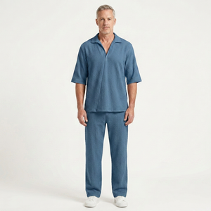Caleb - Half-Sleeve Collared Shirt And Pants Set