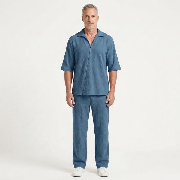 Caleb - Half-Sleeve Collared Shirt And Pants Set