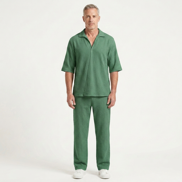 Caleb - Half-Sleeve Collared Shirt And Pants Set