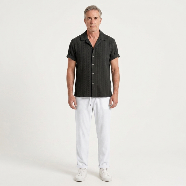 Elijah - Textured Short-Sleeve Shirt And Trouser Set