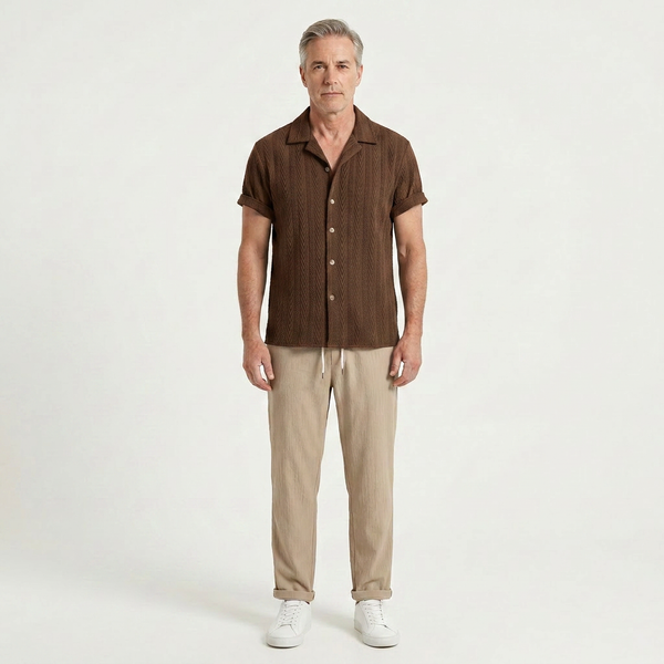 Elijah - Textured Short-Sleeve Shirt And Trouser Set