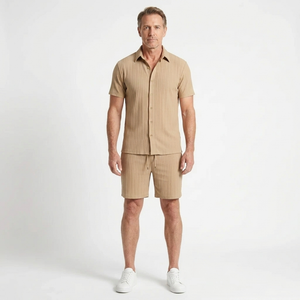 Victor - Textured Short Sleeve Shirt And Shorts Set