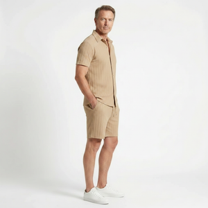 Victor - Textured Short Sleeve Shirt And Shorts Set