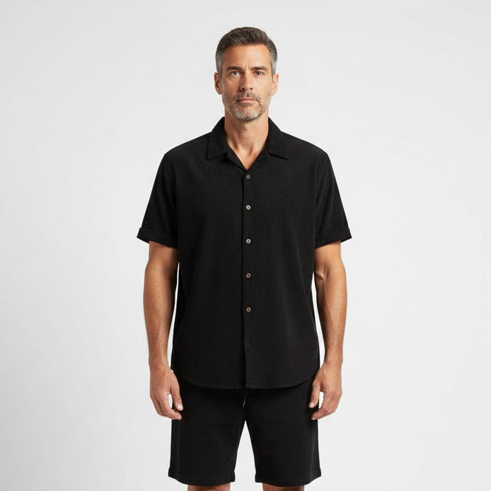 Stefan - Short Sleeve Button-Up Shirt And Shorts Set