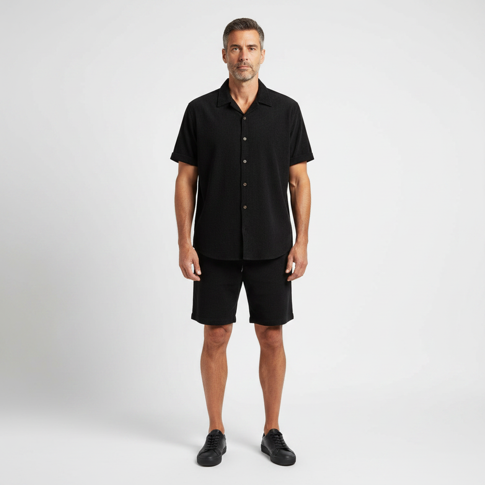 Stefan - Short Sleeve Button-Up Shirt And Shorts Set