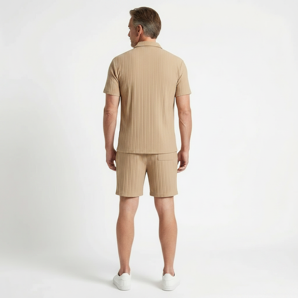 Victor - Textured Short Sleeve Shirt And Shorts Set