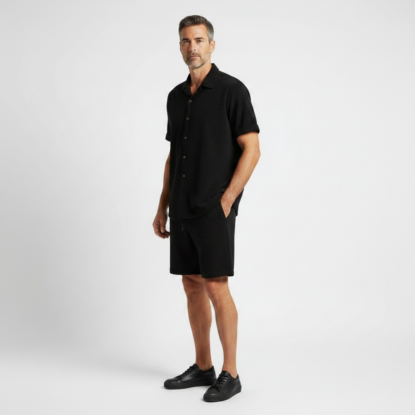 Stefan - Short Sleeve Button-Up Shirt And Shorts Set