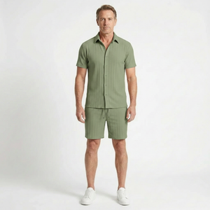 Victor - Textured Short Sleeve Shirt And Shorts Set