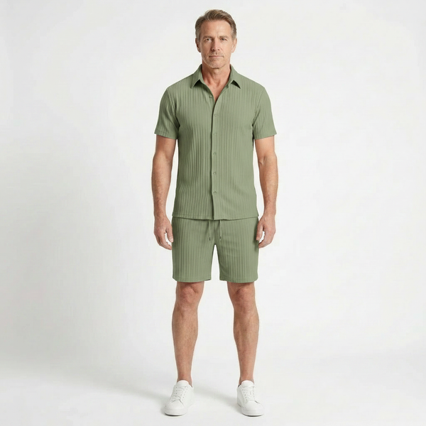 Victor - Textured Short Sleeve Shirt And Shorts Set