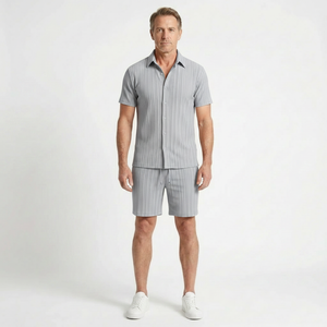 Victor - Textured Short Sleeve Shirt And Shorts Set