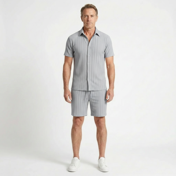 Victor - Textured Short Sleeve Shirt And Shorts Set